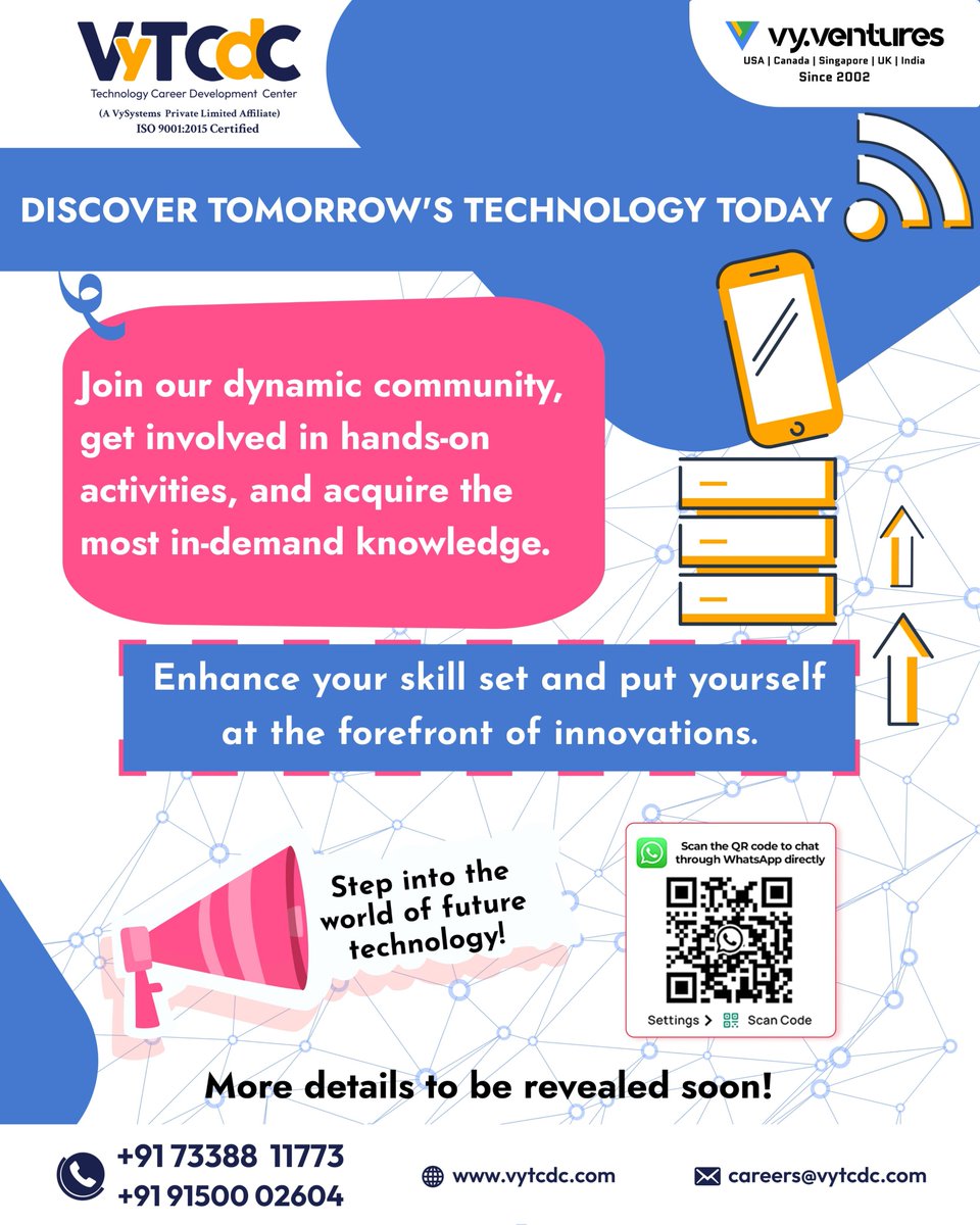 DISCOVER TOMORROW'S TECHNOLOGY TODAY!

Join our community, get hands-on experience, and master the latest tech skills.

For details: vytcdc.com/tcdc-contact-u… careers@vytcdc.com

#vytcdc #FutureTech #InnovateToday #TechCommunity #SkillUp