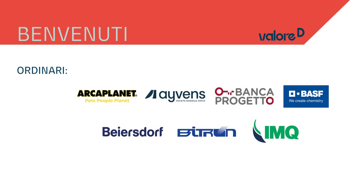 Valore D (@valored) on Twitter photo Entrare a far parte del nostro network di imprese significa impegnarsi in favore della diversitĆ e dell'inclusione.
Questo mese accogliamo tra gli associati ordinari <a href="/Arcaplanet/">Arcaplanet</a>, <a href="/ayvens_group/">Ayvens</a>, <a href="/BancaProgetto/">Banca Progetto</a>, <a href="/BASF_IT/">BASF Italia</a>, <a href="/Beiersdorf_AG/">Beiersdorf AG</a>, #bitron, <a href="/IMQ_Group/">IMQ Group</a>
#Benvenuti! Entrare a far parte del nostro network di imprese significa impegnarsi in favore della diversitĆ e dell'inclusione.
Questo mese accogliamo tra gli associati ordinari <a href="/Arcaplanet/">Arcaplanet</a>, <a href="/ayvens_group/">Ayvens</a>, <a href="/BancaProgetto/">Banca Progetto</a>, <a href="/BASF_IT/">BASF Italia</a>, <a href="/Beiersdorf_AG/">Beiersdorf AG</a>, #bitron, <a href="/IMQ_Group/">IMQ Group</a>
#Benvenuti!