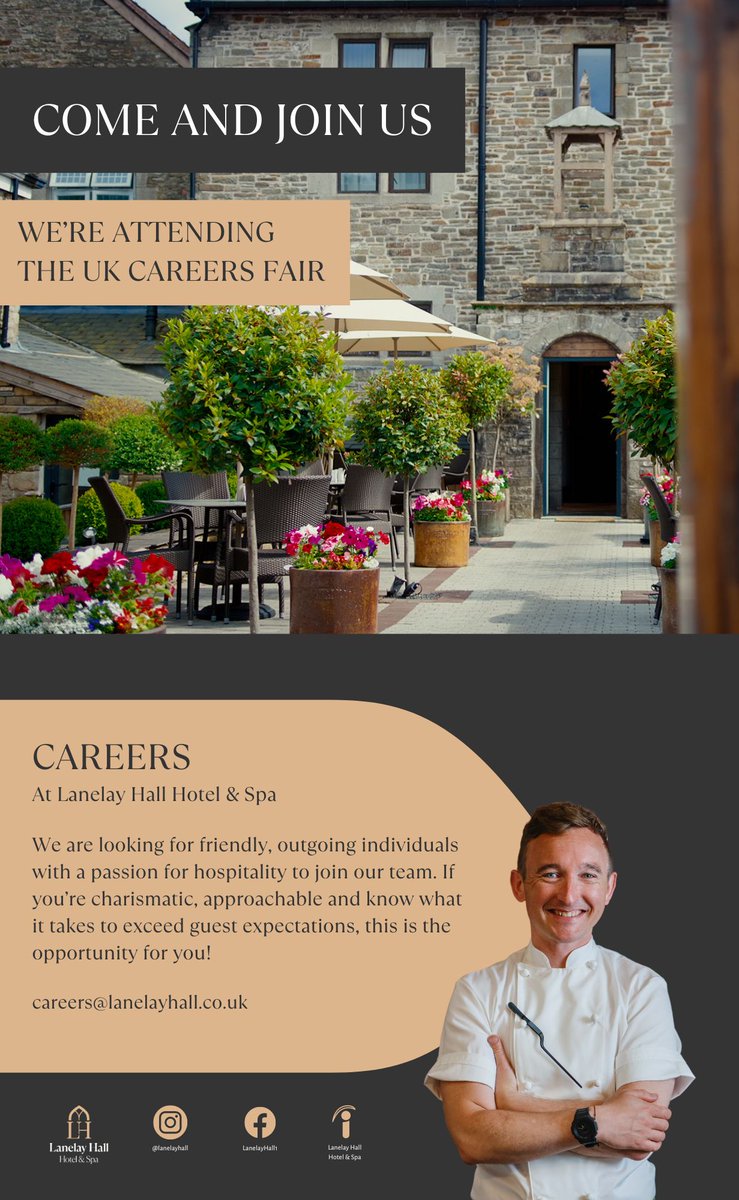 Lanelay Hall Hotel & Spa are #exhibiting in #Cardiff!⚡️ Cardiff Careers Fair takes place at Principality Stadium on Friday 20th September, between the times of 10am-2pm. 📍 Looking for a new job? Don't miss out, secure your FREE ticket via ukcareersfair.com/event/cardiff-… 🤩