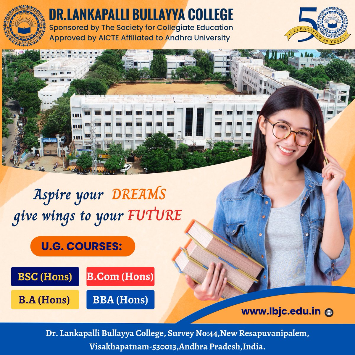 Aspire your Dreams, give wings to your future. UG Courses:

BSC(Hons)
BA(Hons)
B.com(Hons)
BBA(Hons)

#DegreeCollege #DrlbCollege#TransformYourFuture #UGCourses #empoweringeducation #students #DrLBCollege #Vizag #visakhapatnam