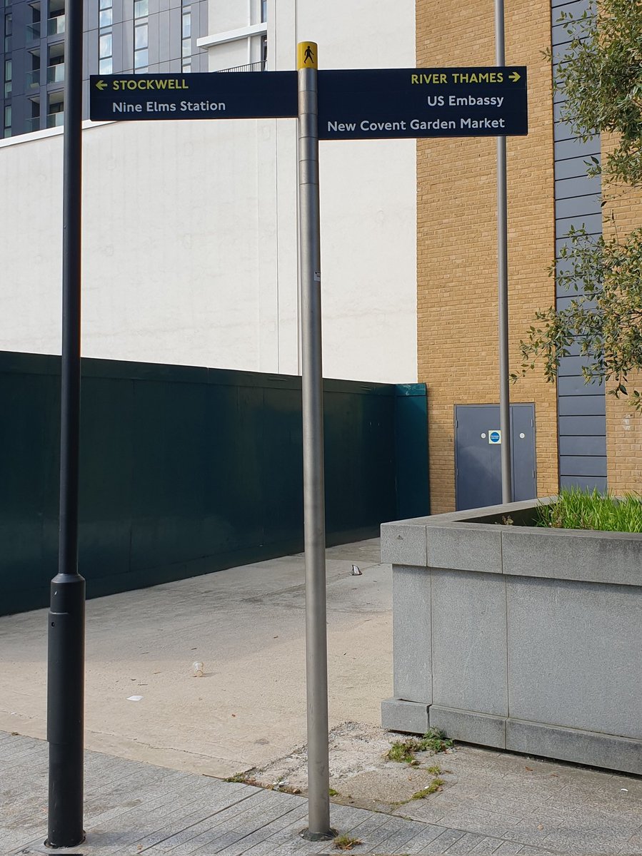 Like the new fingerpost signage by Legible London. Outside Nine Elms Underground station #fingerpostfriday #healthystreets #lifeinlondon #streetsoflondon #Legiblelondon @TfL