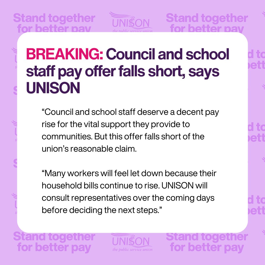 Council and school staff pay offer falls short UNISON to decide next steps over NJC pay ⏩ unison.org.uk/news/2024/05/c…