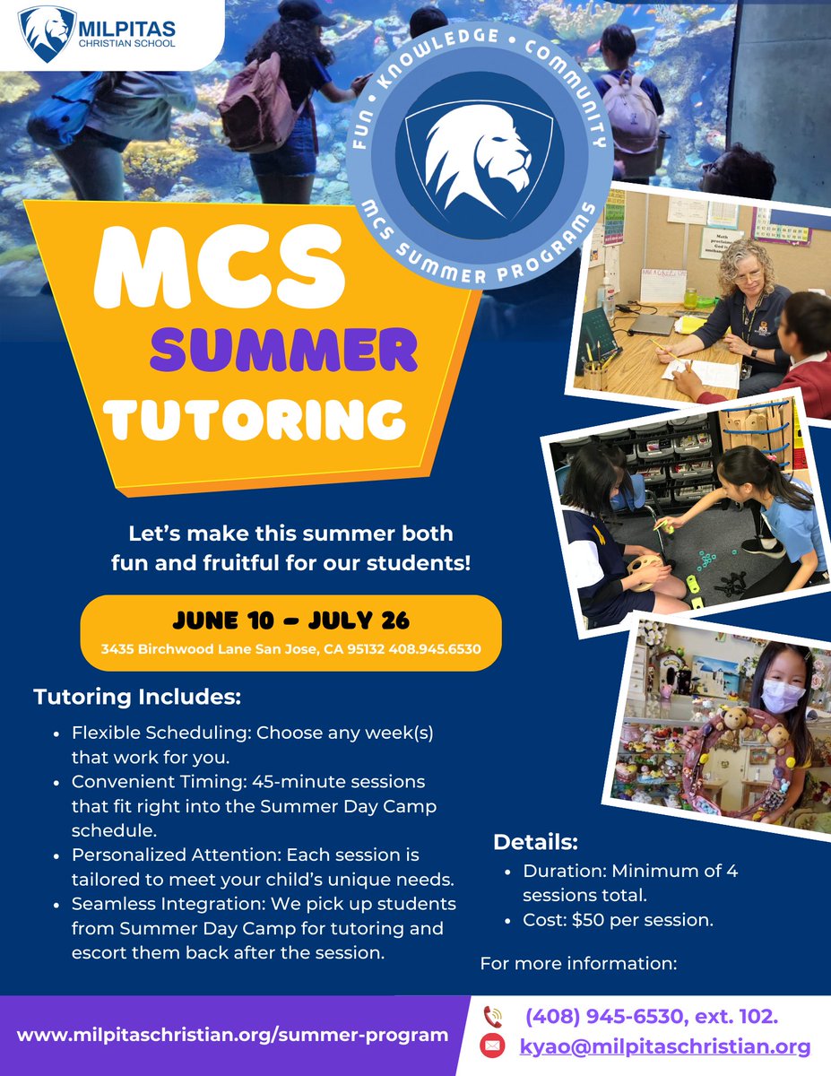 MilpitasS's tweet photo. 🌞📚 Make this summer fun and fruitful! Join us for MCS Summer Tutoring from June 10 - July 26. 

Learn more and sign up at https://t.co/xOODxtVRNX! 🌐 https://t.co/EvcK0rUyV2