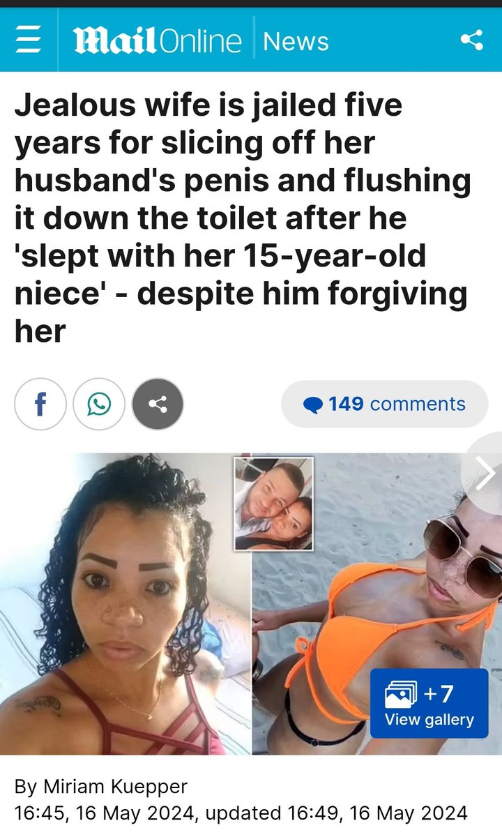 Husband pays for his wife's legal defence AFTER SHE HACKS OFF HIS PENIS AND FLUSHES IT DOWN THE TOILET. Holy shit. This was over an unproven accusation, too. dailymail.co.uk/news/article-1…