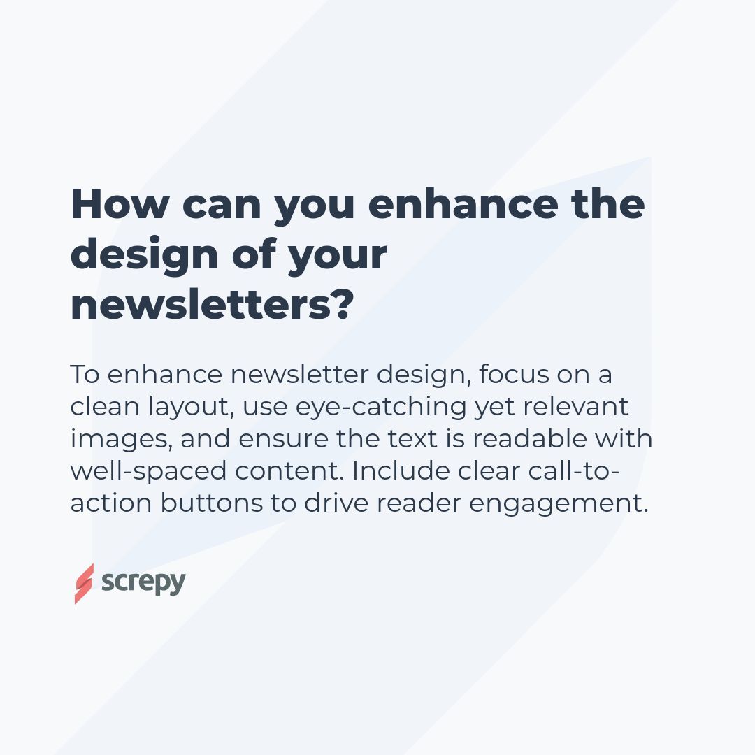 _screpy's tweet image. How can you enhance the design of your newsletters?

#NewsletterDesign #EmailMarketing #DigitalMarketing #VisualContent #MarketingTips