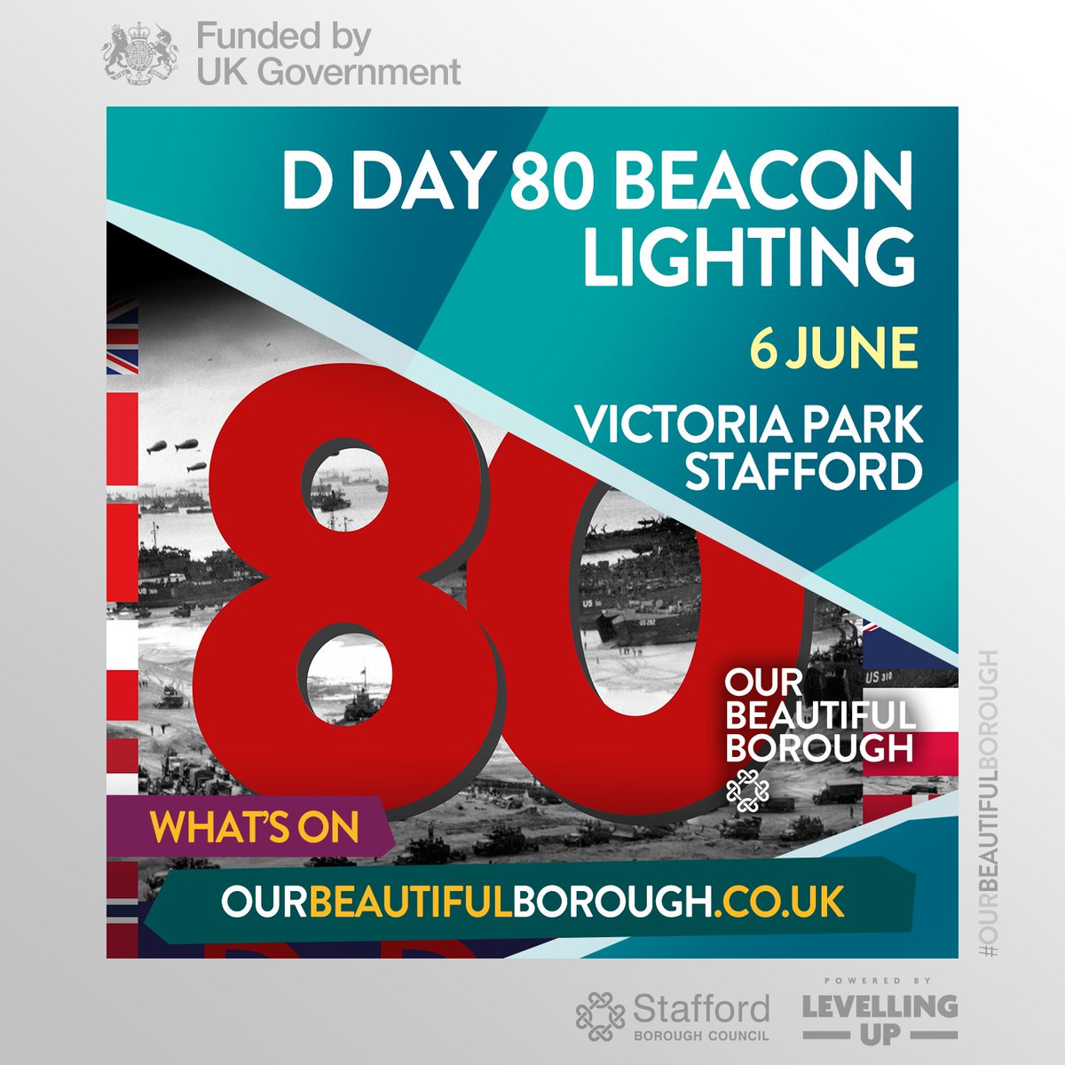 Join us in #VictoriaPark #Stafford on Thurs 6 June as part of the international commemoration of the 80th Anniversary of #DDay. Live entertainment from 6pm. Beacon Lighting Ceremony from 9pm. More details: tinyurl.com/2urac69t #NightsOut #SpecialOccasions #OurBeautifulBorough