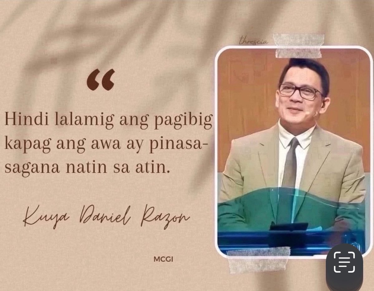 'Hindi lalamig ang pagibig kapag ang awa ay pinasasagana natin sa atin.'
-Kuya Daniel Razon

#ShiningWithLove 
#MCGICares 
#GlobalPrayerForHumanity