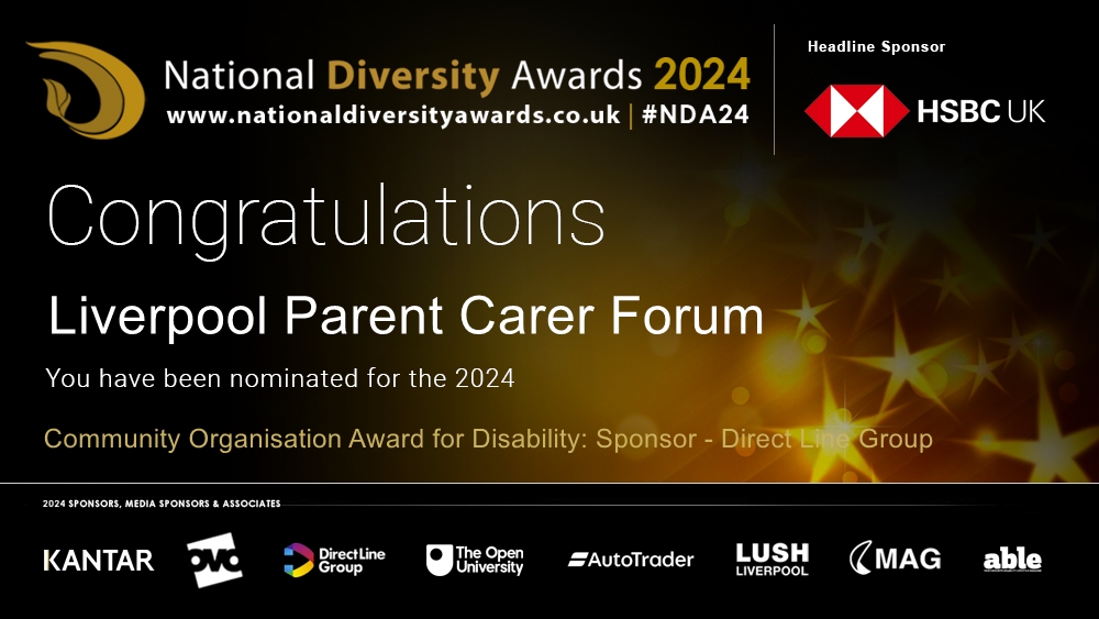 Congratulations to Liverpool Parent Carer Forum @LivPaCL8 who has been nominated for the Community Organisation Award for Disability at The National Diversity Awards 2024. To vote please visit nationaldiversityawards.co.uk/awards-2024/no… #NDA24 #Nominate #VotingNowOpen