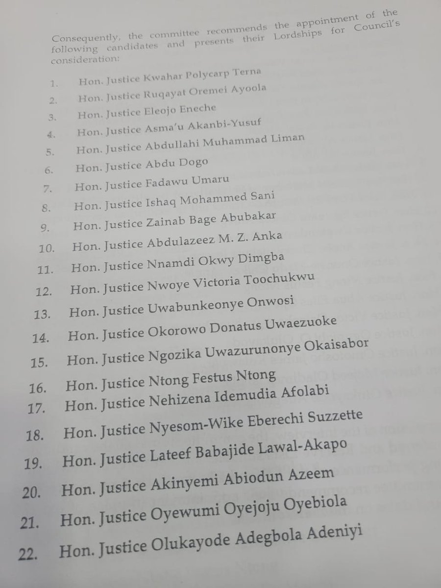 It does appear that Tinubu is again rewarding Nyesom Wike through the Nigeria Judicial Council by appointing Wike's wife as one of the 21 new judges of the @NGCourtofAppeal (see 18)