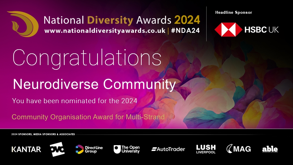 Congratulations to Neurodiverse Community @ndccatterick who has been nominated for the Community Organisation Award for Multi-Strand at The National Diversity Awards 2024. To vote please visit nationaldiversityawards.co.uk/awards-2024/no… #NDA24 #Nominate #VotingNowOpen