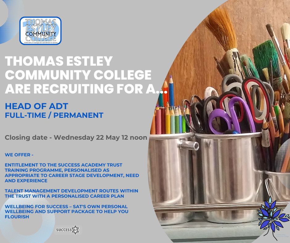 Our secondary school <a href="/ThomasEstley/">Thomas Estley CC</a> are recruiting...
🖥️ thomasestley.org.uk/vacancies
#teacher #leadership #headofdepartment