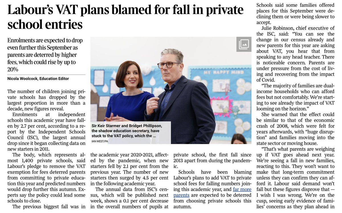 GuyS1250's tweet image. Labour’s war on private schools will end up costing the government as schools close and parents unable to afford the increased fees will take places in the state sector. Sadly, the supposedly reformed Labour has decided to prioritise the class war ahead of the class room. Only…