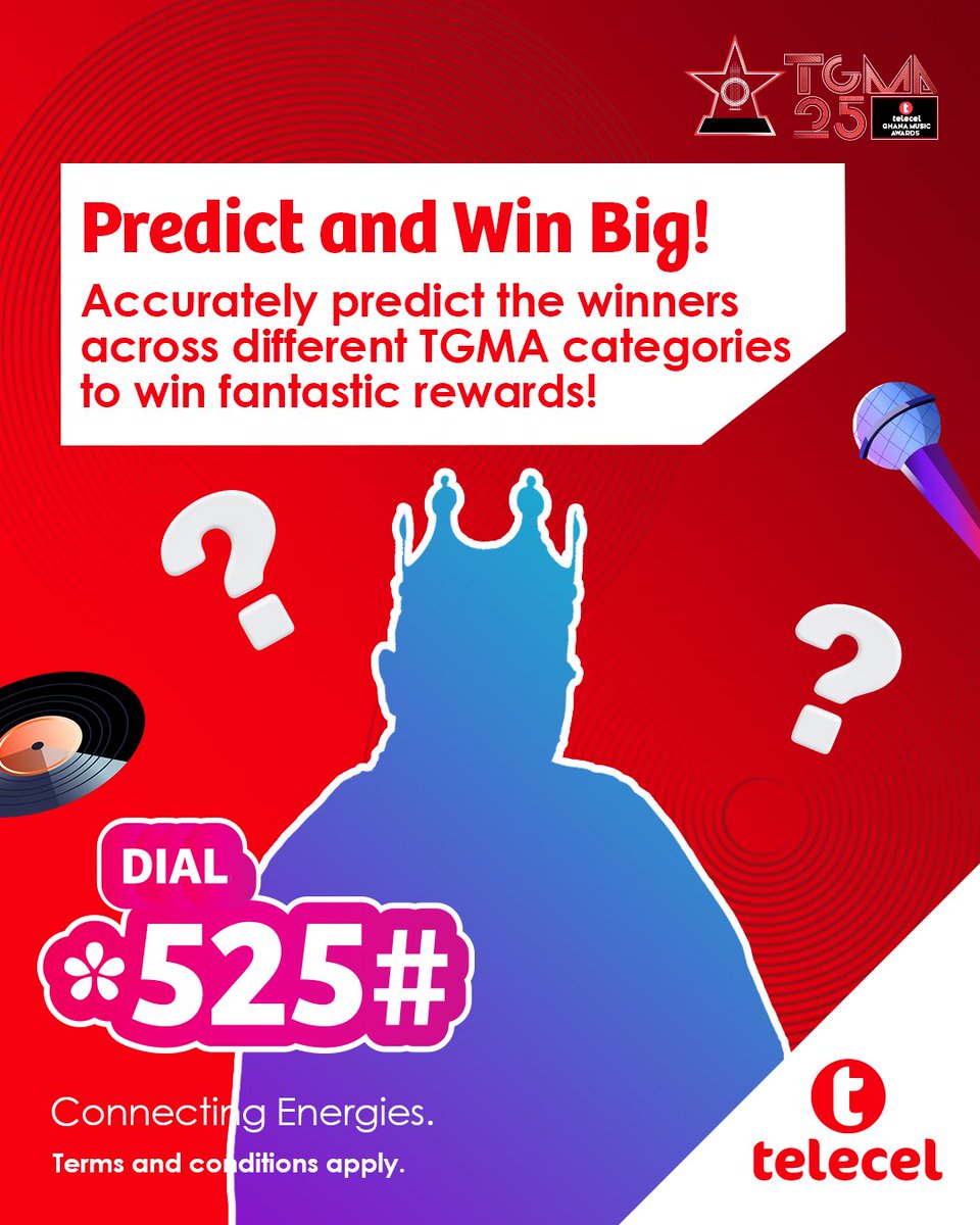 Your chance to win fantastic rewards this TGMA. Simply dial *525# to predict winners across different TGMA categories, and you could be a lucky winner. #Telecel #ConnectingEnergies #25thTGMA