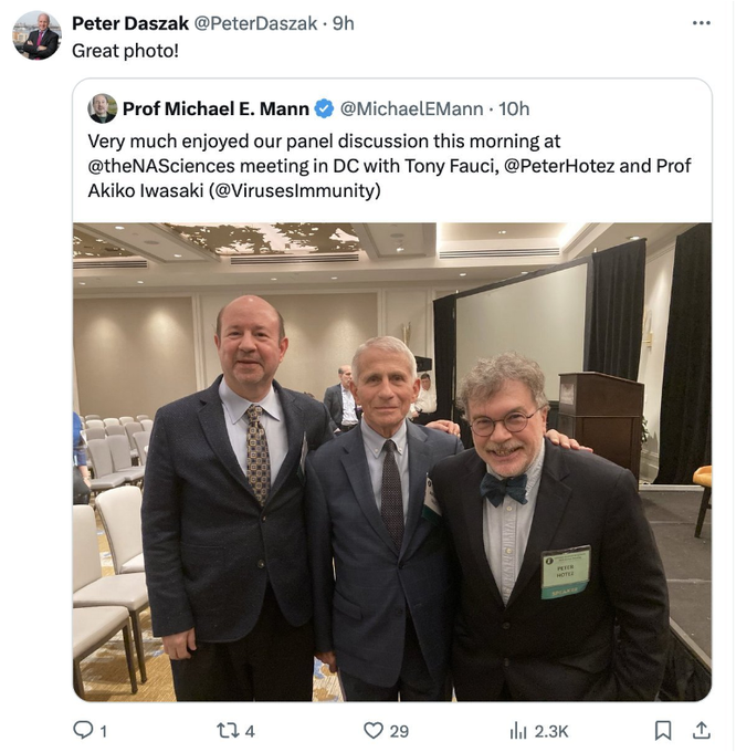 Fauci and Daszak's friend, Michael Mann, similarly arranged the deletion of embarrassing emails by his associate 'Gene' [Wahl] - ones that had already been requested under DOIA. IT caused public controversy at the time; the academic and institutional community purported to