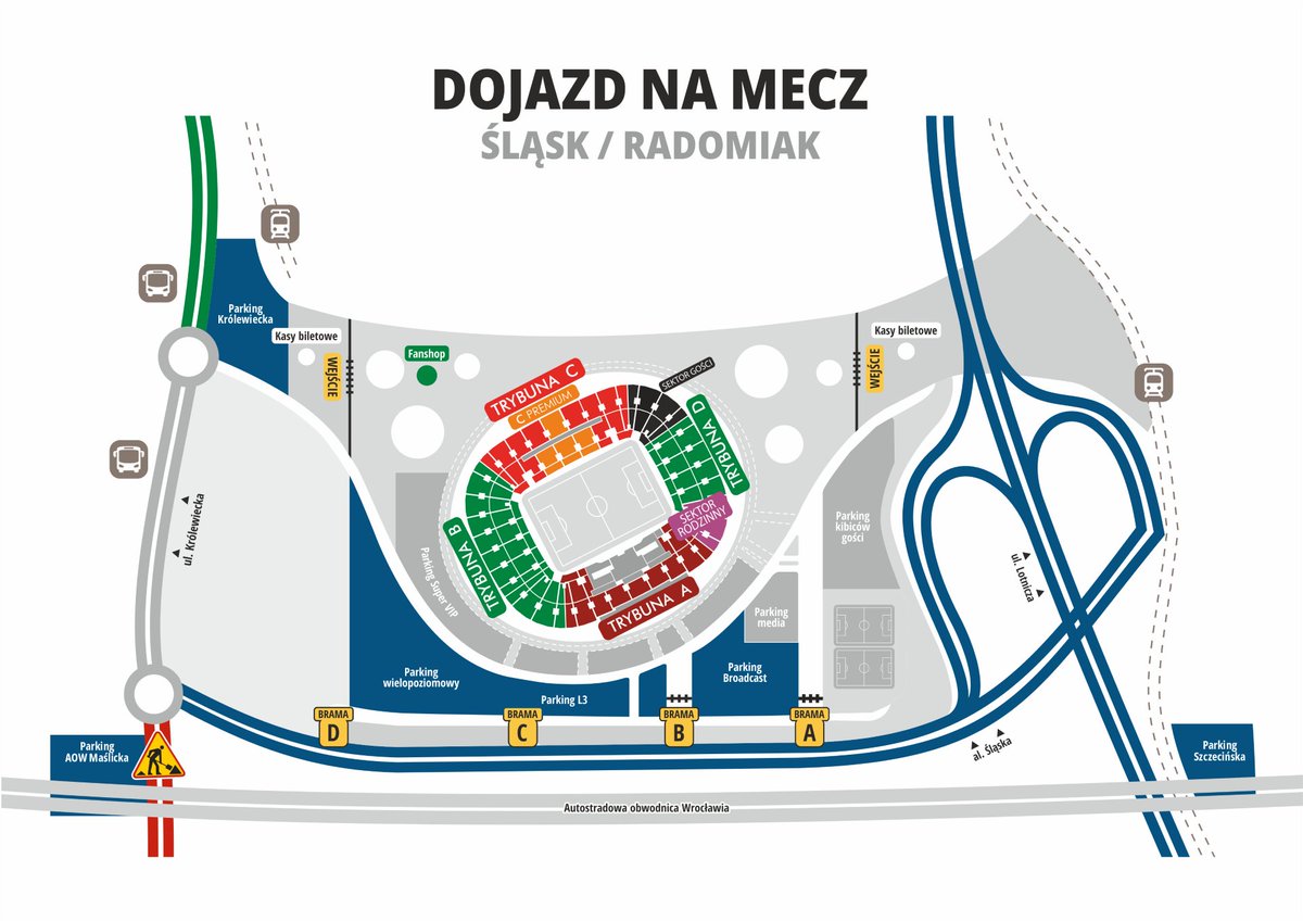 🚨 #TRÓJKOLOROWI, przypominamy, że na ulicy Królewieckiej trwa remont, więc załączamy mapę, która ułatwi dojazd na mecz, ale mimo to zachęcamy wszystkich do podróży komunikacją miejską 🚌 Rozkład jazdy @AlertMPK na mecz #ŚLĄRAD: 👉 bit.ly/MPK_ŚLĄRAD