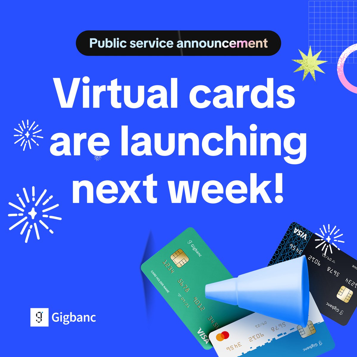 Big news, Gigstars!

Get ready to level up your game! Our virtual USD Mastercard launches next week, giving you the freedom to spend and send money internationally.  

Stay tuned for more details.    

 #Gigbanc #VirtualCard #GlobalPayments