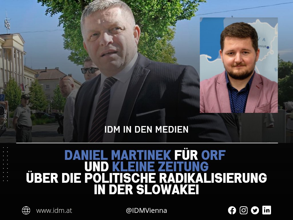 🇸🇰 Im Nachgang des Attentats auf den Ministerpräsident der #Slowakei Robert #Fico sprach @MartinekDaniel_ mit dem ORF und der Kleinen Zeitung über die politische #Radikalisierung und Frustration in der slowakischen Gesellschaft. 🌐 idm.at/en/daniel-mart…