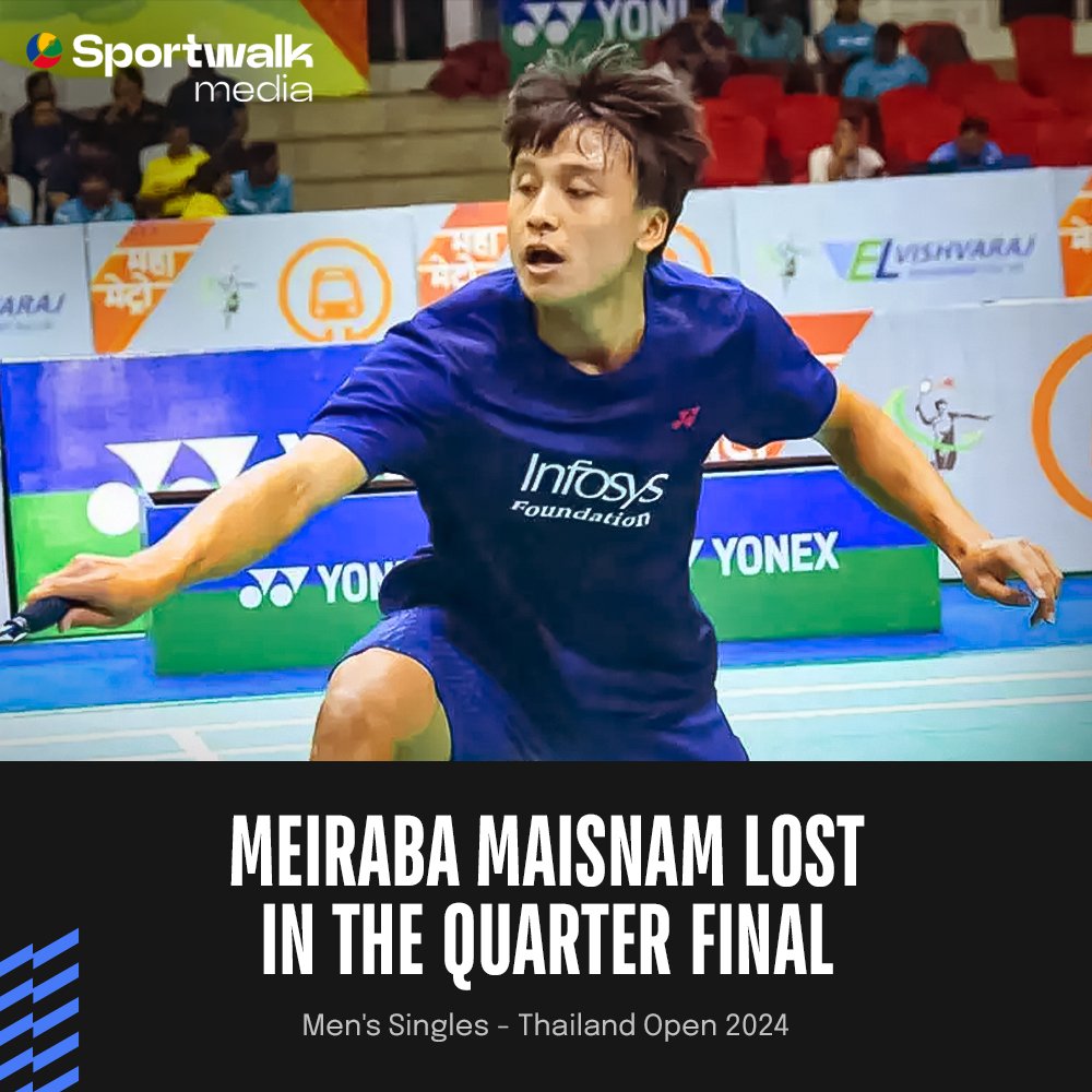 🏸😞 𝗠𝗲𝗶𝗿𝗮𝗯𝗮𝗶'𝘀 𝗴𝗼𝗼𝗱 𝗿𝘂𝗻 𝗰𝗼𝗺𝗲𝘀 𝘁𝗼 𝗮𝗻 𝗲𝗻𝗱! After winning back-to-back matches in the previous rounds, he fell short against 🇹🇭's Kunlavut Vitidsarn 12-21, 5-21 in the quarter-final. 👏🏻 Earlier in the tournament, he displayed a different level of play