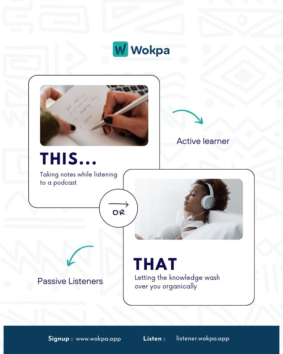 Taking notes while listening to a podcast OR Letting the knowledge wash over you organically?

Let’s get to know whether you are an Active learner or passive listener? There’s no wrong way to podcast, share with us in the comments!