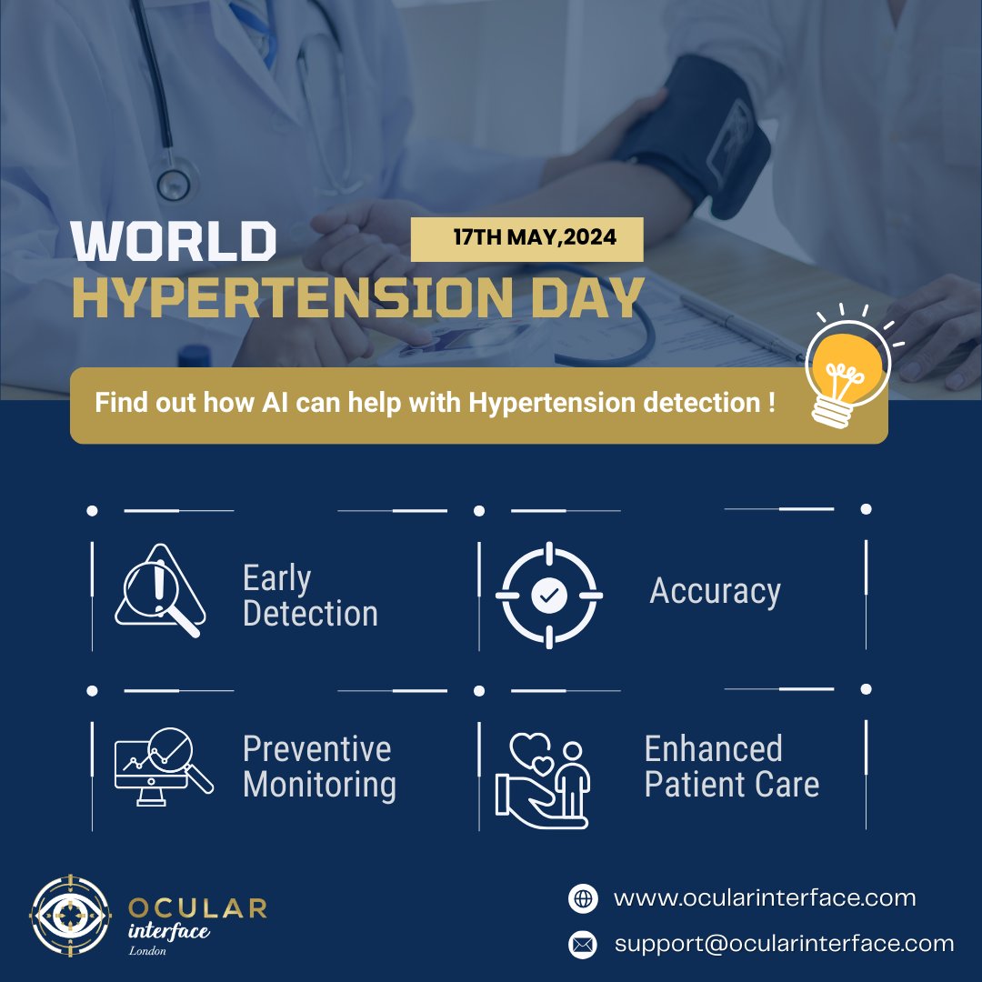 🌍 OCULAR Interface is proud to celebrate World Hypertension Day on May 17th, 2024! 
Enrol Today - ocularinterface.org/oi-courses/

#WorldHypertensionDay #VisionHealth #EyeCare #OCULARInterface #AIinHealthcare #GlaucomaAwareness #OpticNeuropathy #RetinalHealth #BloodPressureDetection