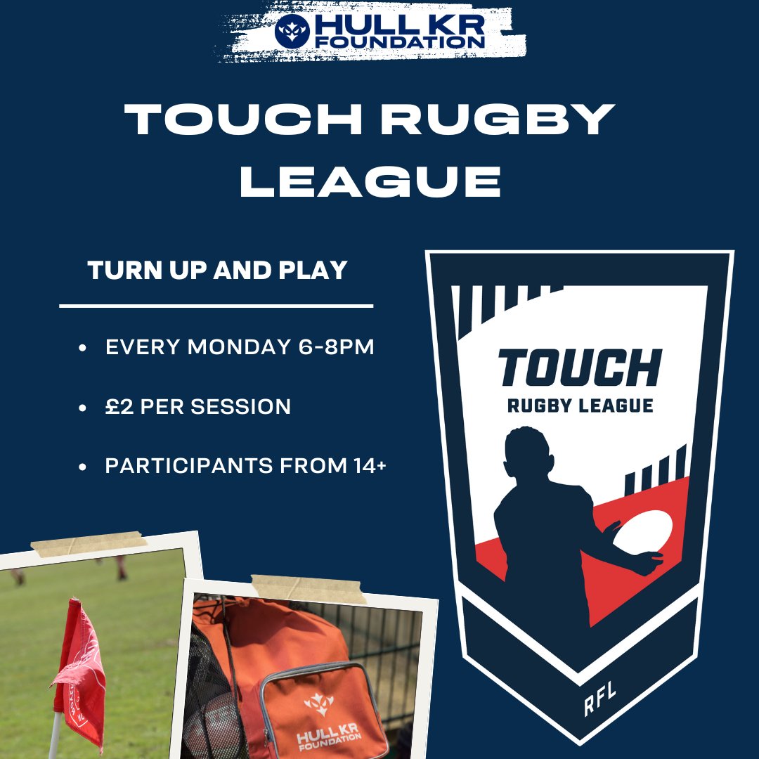 'Turn up and Play - Touch Rugby League' sessions every Monday 🏉 Participants aged 14+ are welcome to attend. The sessions will be charged at £2 per player per session, no experience is needed 🙌 To sign up follow the link 👉 tinyurl.com/bddjreer #RobinsTogether❤️🤍