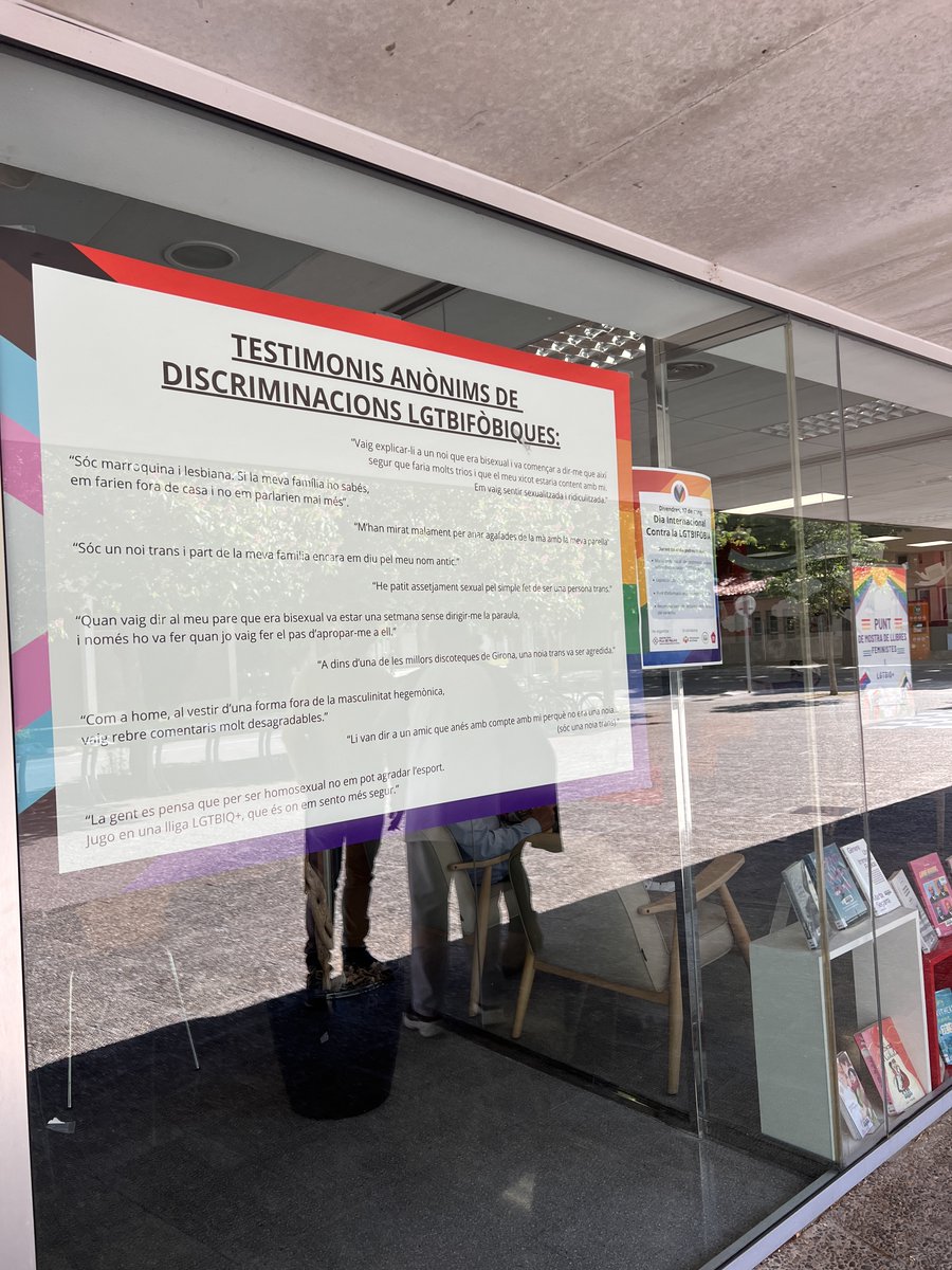 Durant tot el dia, podeu passar pel @ccivics_gi Pla de Palau per participar de les activitats del Dia Internacional contra la LGTBI-fòbia🏳️‍🌈 🗣️ Mural de testimonis sobre discriminacions LGTBI-fòbiques 👀 Exposició sobre fets històrics 📚 Recomanació de lectures Us hi esperem!