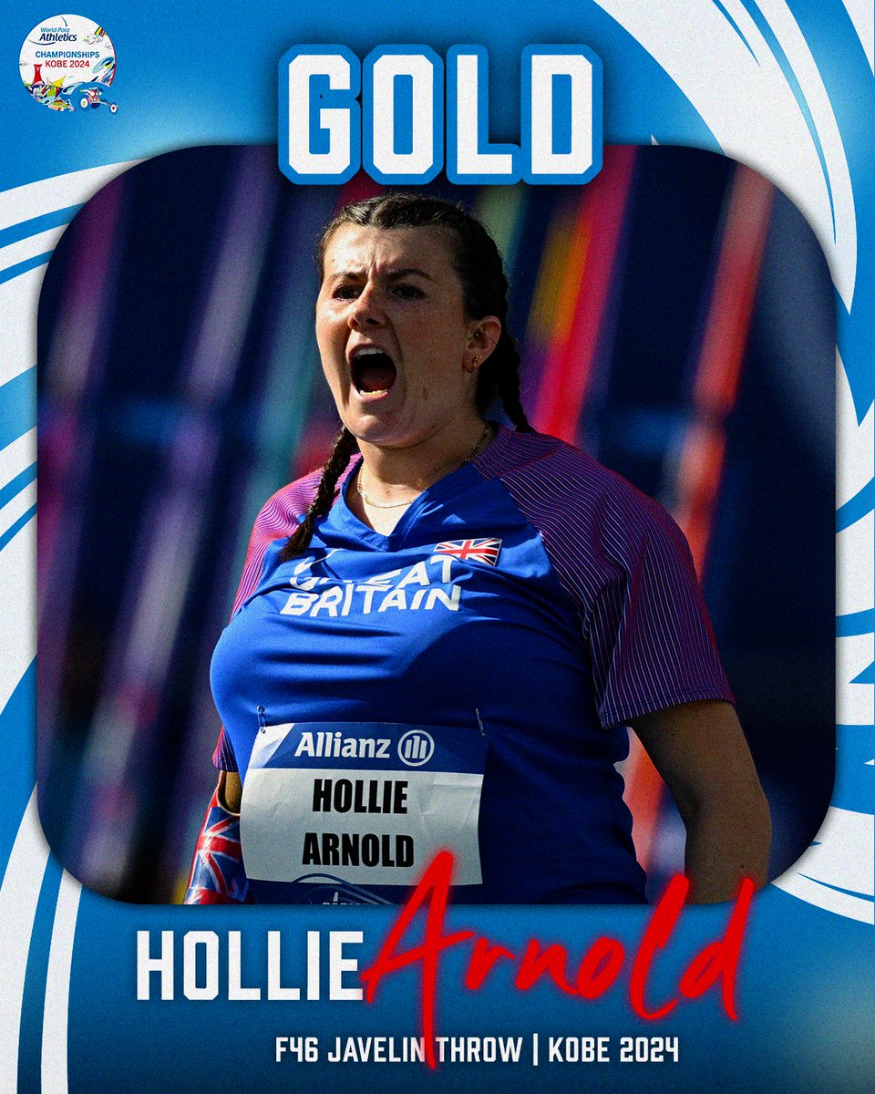 British Athletics (@britathletics) on Twitter photo 👑👑👑👑👑👑
<a href="/HollieA2012/">𝐇𝐨𝐥𝐥𝐢𝐞 𝐀𝐫𝐧𝐨𝐥𝐝 𝐏𝐋𝐘</a> wins her sixth world title with a 40.89 throw in the F46 javelin final 😤
Phenomenal.
#ParaAthletics | @kobe2022wpac 👑👑👑👑👑👑
<a href="/HollieA2012/">𝐇𝐨𝐥𝐥𝐢𝐞 𝐀𝐫𝐧𝐨𝐥𝐝 𝐏𝐋𝐘</a> wins her sixth world title with a 40.89 throw in the F46 javelin final 😤
Phenomenal.
#ParaAthletics | @kobe2022wpac