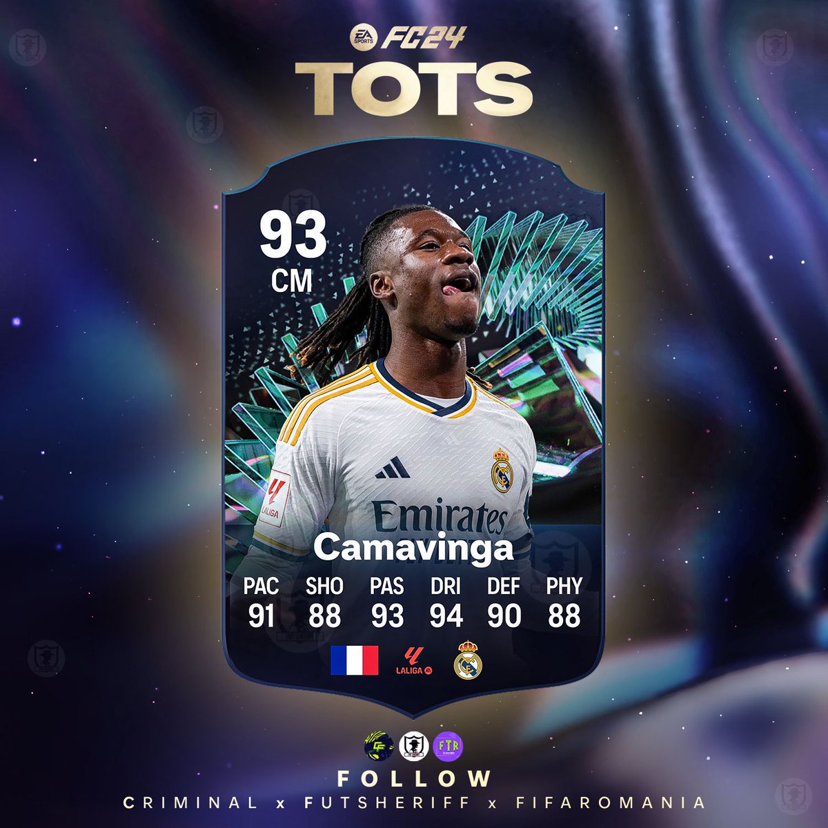 🚨Camavinga 🇫🇷 is coming as LA LIGA TOTS MOMENTS player soon!🔥 Stats are prediction 🤝 Make sure to follow @FutSheriff @fifa_romania @Criminal__x ! #fc24