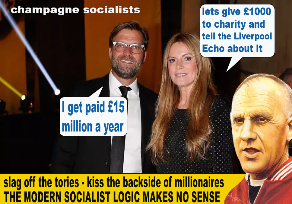 Klopp is a multi millionaire. Wealth underestimated at £40 million. Yearly wage of £15M.

His wife hands over £1000 to some local charity - and Liverpool Echo fawns over them

Klopp who shilled for C19 vaccines now silent as more people killed by C19 vaccines than Hillsborough.