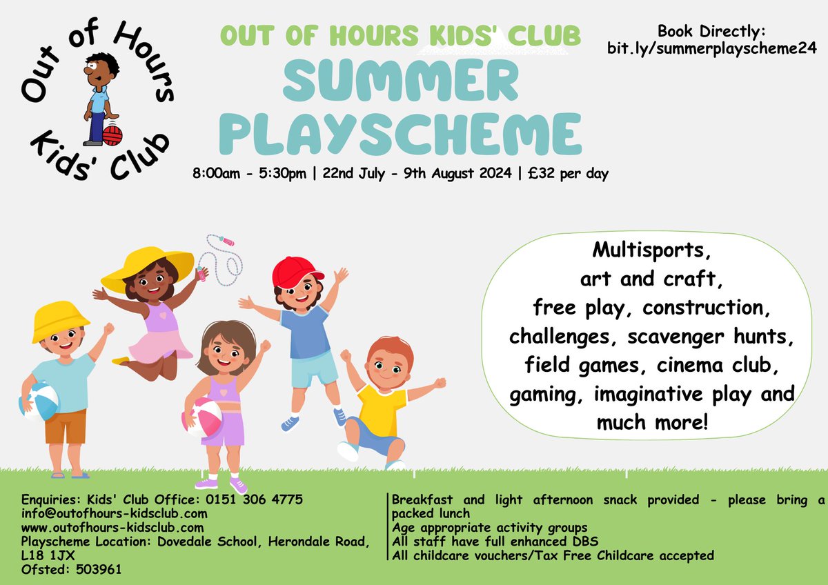 We will be running a Summer Playscheme at Dovedale from 22nd July - 9th August. It is open for all children who  attend Dovedale School and open to all children who currently attend our settings at Booker and Woolton. bit.ly/summerplaysche…