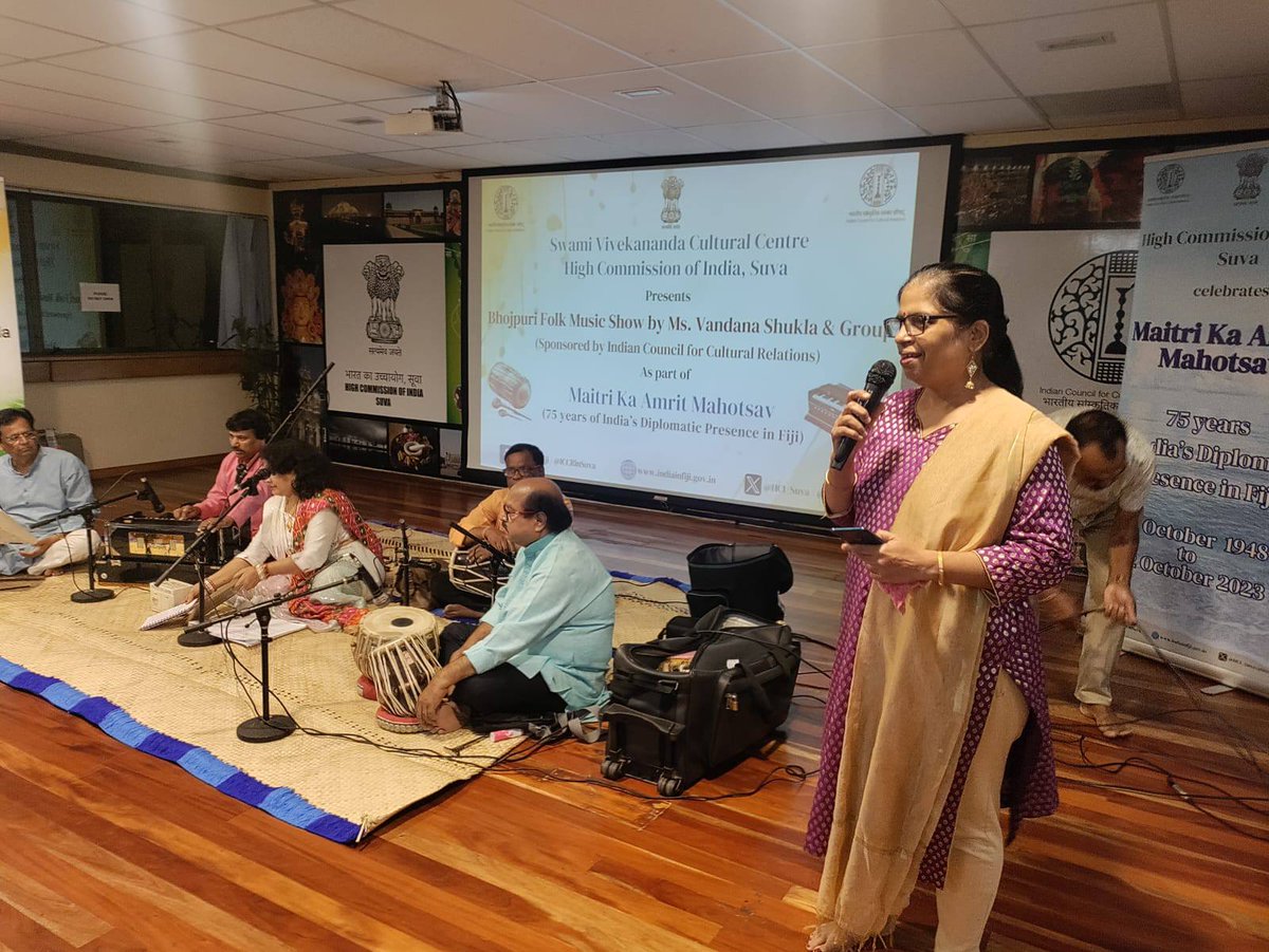 @iccr_suva and @HCI_Suva organized Lecture Demonstration cum Performance by Bhojpuri Folk Music Group led by Ms.Vandana Shukla sponsored by @iccr_hq at SVCC Hall, HCI, Suva
