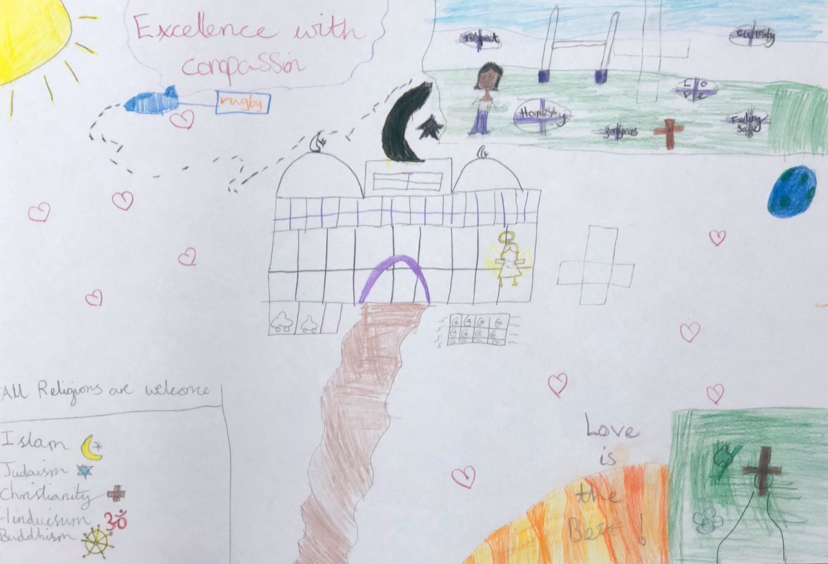 Beautiful creative artwork from Year 3 <a href="/SMBSschool/">St Mary's School</a> 🏉🌟💚 Love the Lord your God with all your heart and with all your soul and with all your mind and with all your strength.’ The second is this: ‘Love your neighbor as yourself.’ There is no commandment greater than these.” Mark