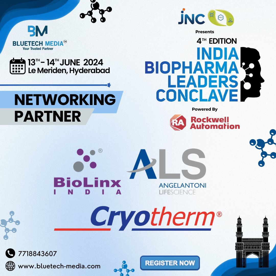 We're thrilled to announce BioLinx India Pvt Ltd  as our Networking Partner for the 4th Edition of the India Biopharma Leaders Conclave, proudly presented by M R Sanghavi & Co., powered by Rockwell Automation, and hosted by BlueTech Media. click lnkd.in/d2T9iruW
