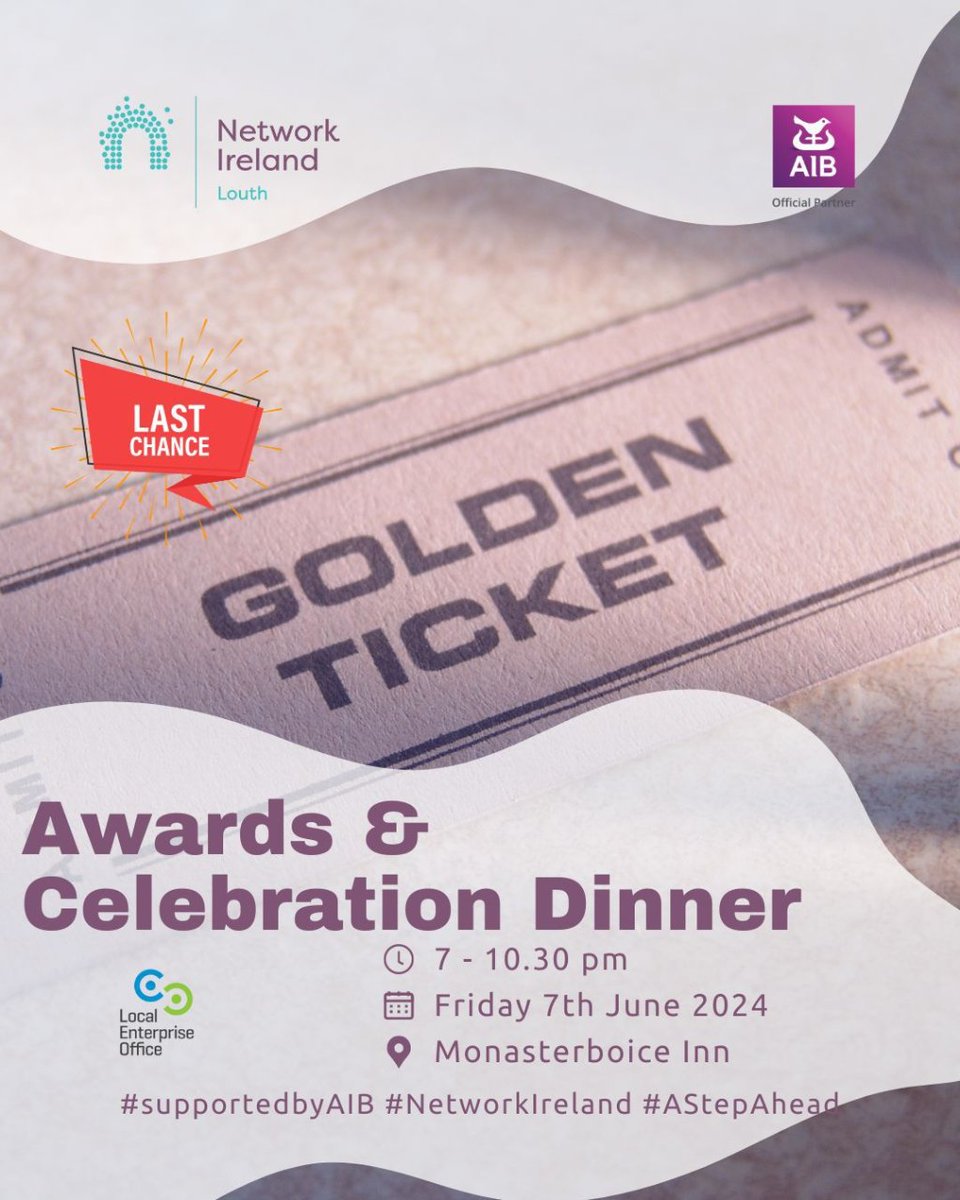 If you haven't got your ticket for this year's Awards Celebration Night, do it now!
Early Bird ticket sales end today, so book now to avoid missing out on our reduced-price tickets.
See you on Friday 7th June!
networkireland.ie/events/EventDe…

#NetworkIreland #AStepAhead #supportedbyAIB