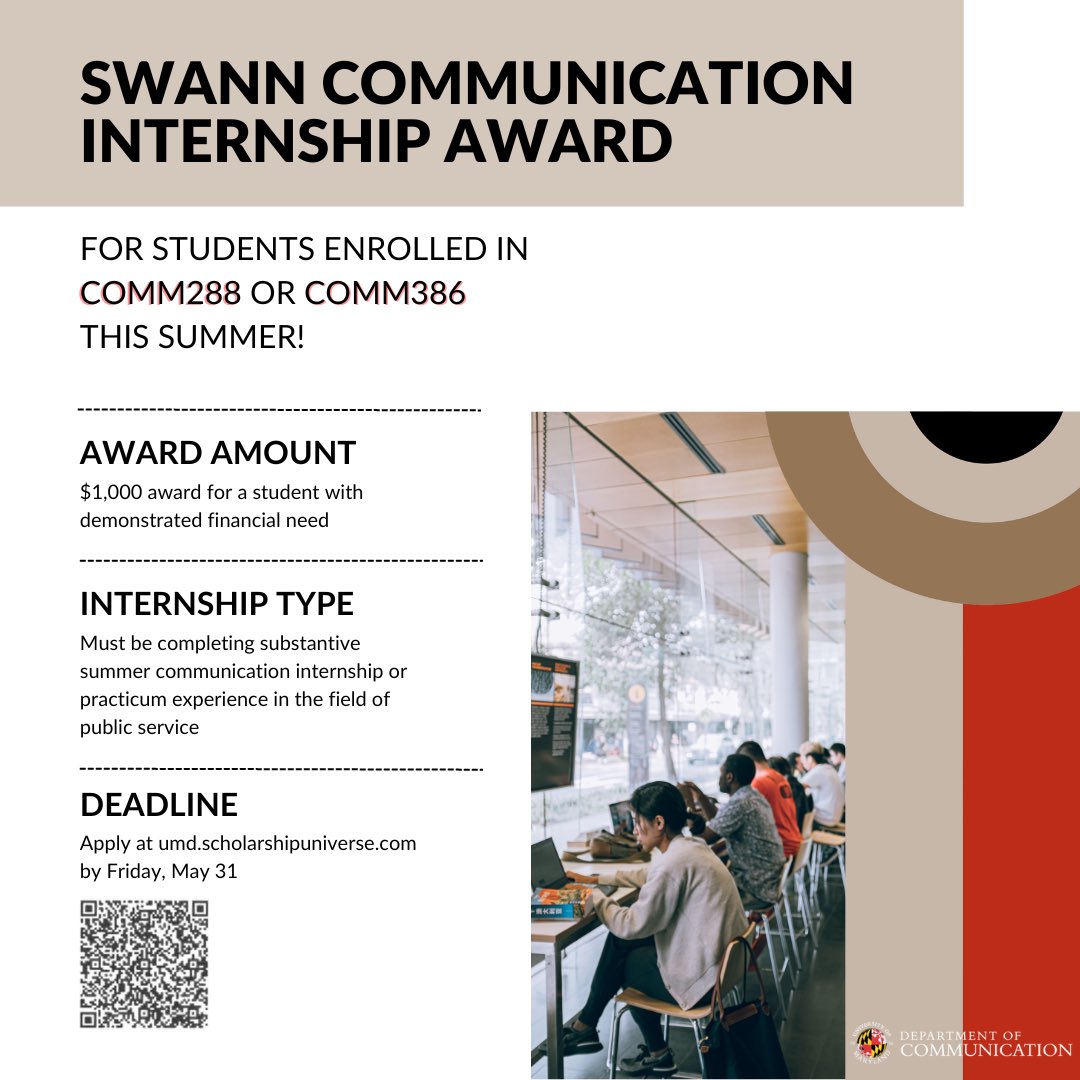 ‼️ $$$ Alert ‼️ 

Now accepting apps for the Swann Communication Internship Award for those taking COMM288 or COMM386 this summer! 

Applicants must demonstrate financial need, complete COMM288 or COMM386 in the summer, &amp; have an unpaid internship in the field of public service.