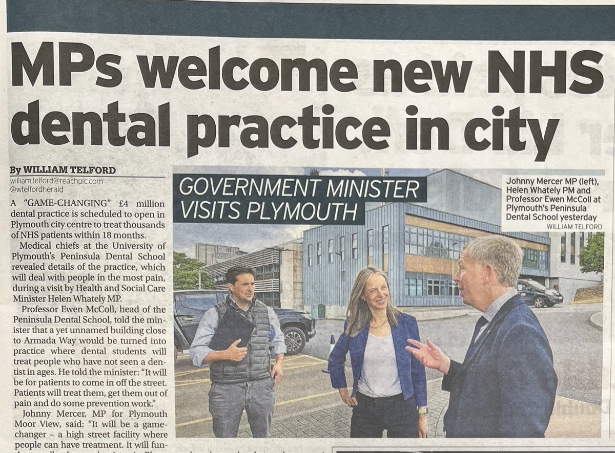 Dentistry in Plymouth has been too poor for too long. I promised I would do all I could. Vote for people who actually get things done. Read the full article here.. NHS dental practice planned for Plymouth city centre plymouthherald.co.uk/news/plymouth-…