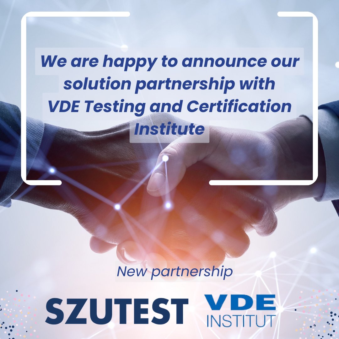 We are happy to announce our solution partnership with VDE Testing and Certification Institute!
.
.
#szutest #vde #partnership 

VDE Testing and Certification Institute ile ortaklığımızın başladığını duyurmaktan mutluluk duyuyoruz!
.
.
#szutest #vde
