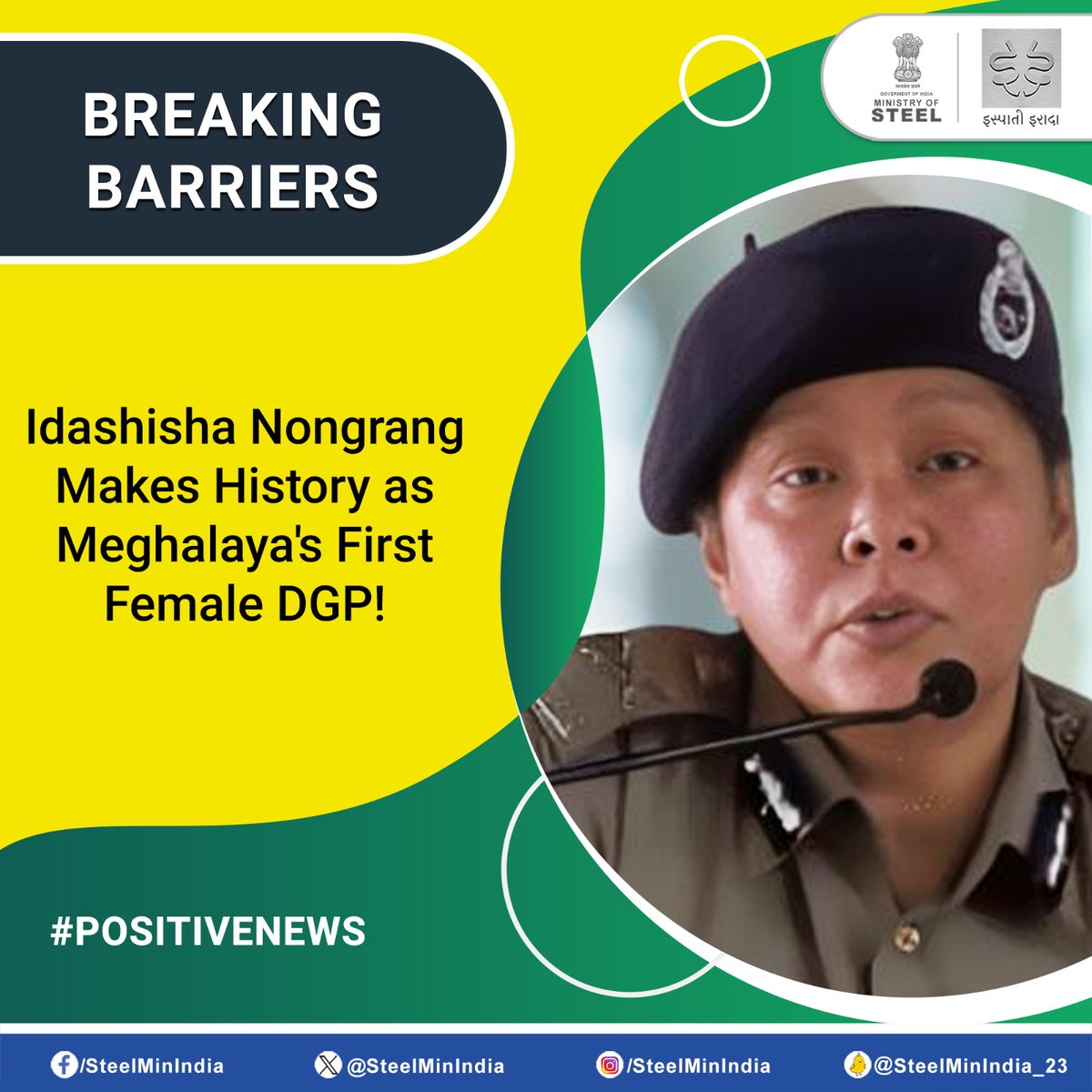 #BreakingBarriers and setting a powerful example! #IdashishaNongrang achieves a historic milestone as she becomes the #first woman to hold the esteemed position of #DGP in Meghalaya! #PositiveNews
