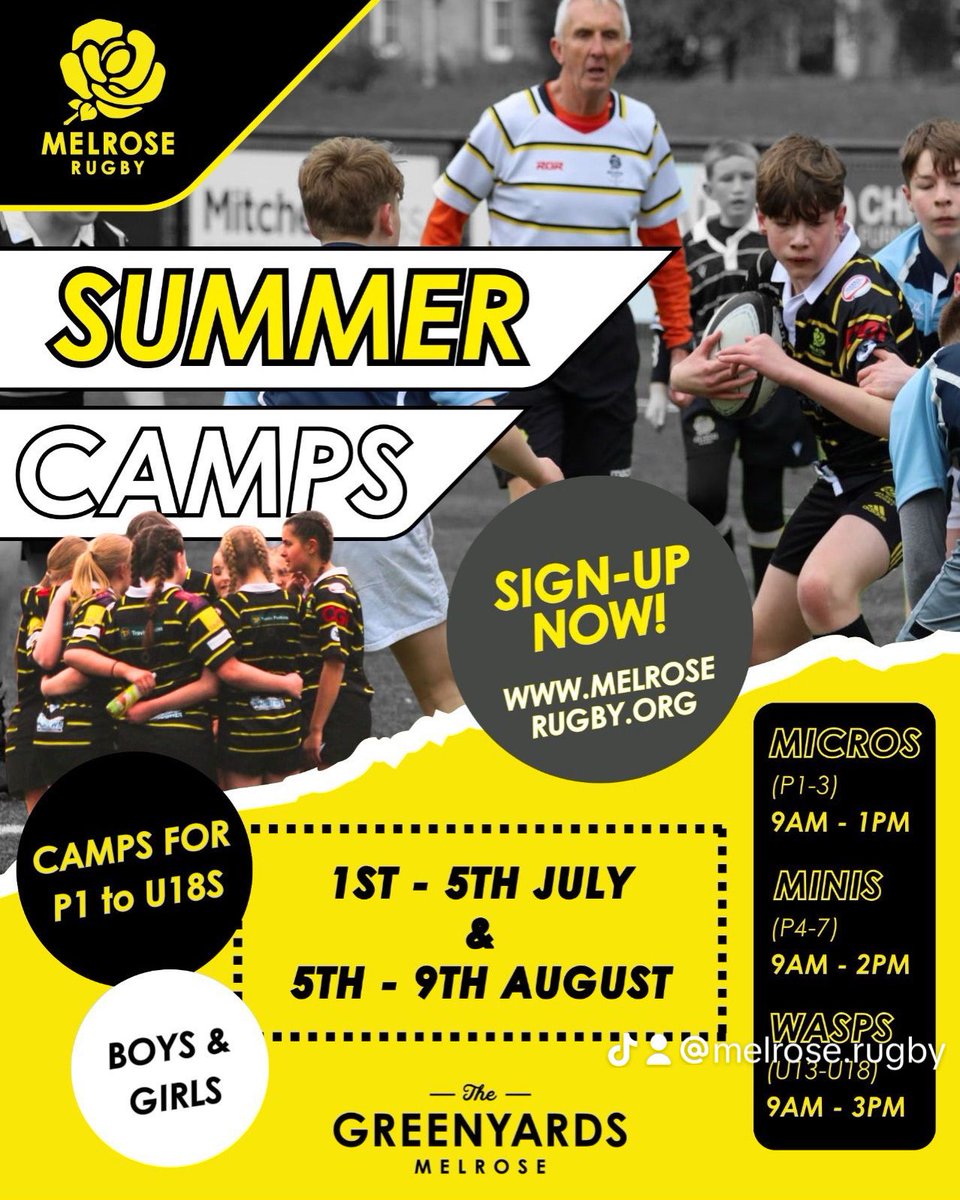 𝗠𝗲𝗹𝗿𝗼𝘀𝗲 𝗥𝘂𝗴𝗯𝘆 𝗖𝗮𝗺𝗽𝘀 Our summer camps are filling up fast. Book now to avoid missing out‼️ ⬇️ 🔗 in bio - buff.ly/3UT3sOC #Rugby #Scotland #YouthRugby