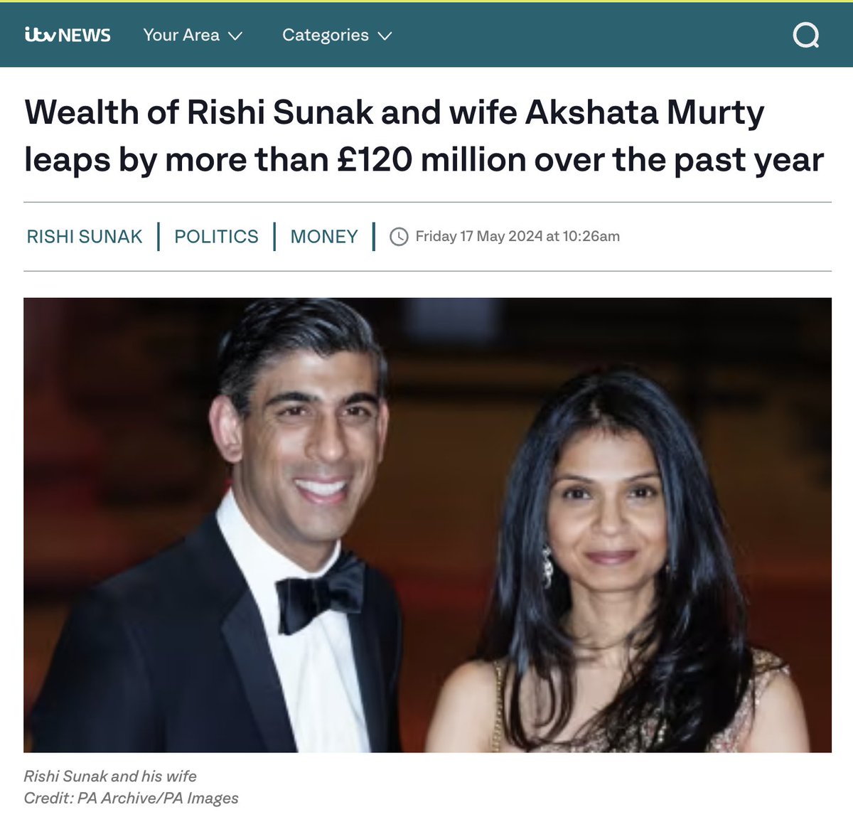 £120,000,000  - How much Rishi Sunak's family earned in the past year

£8,814 - Basic state pension