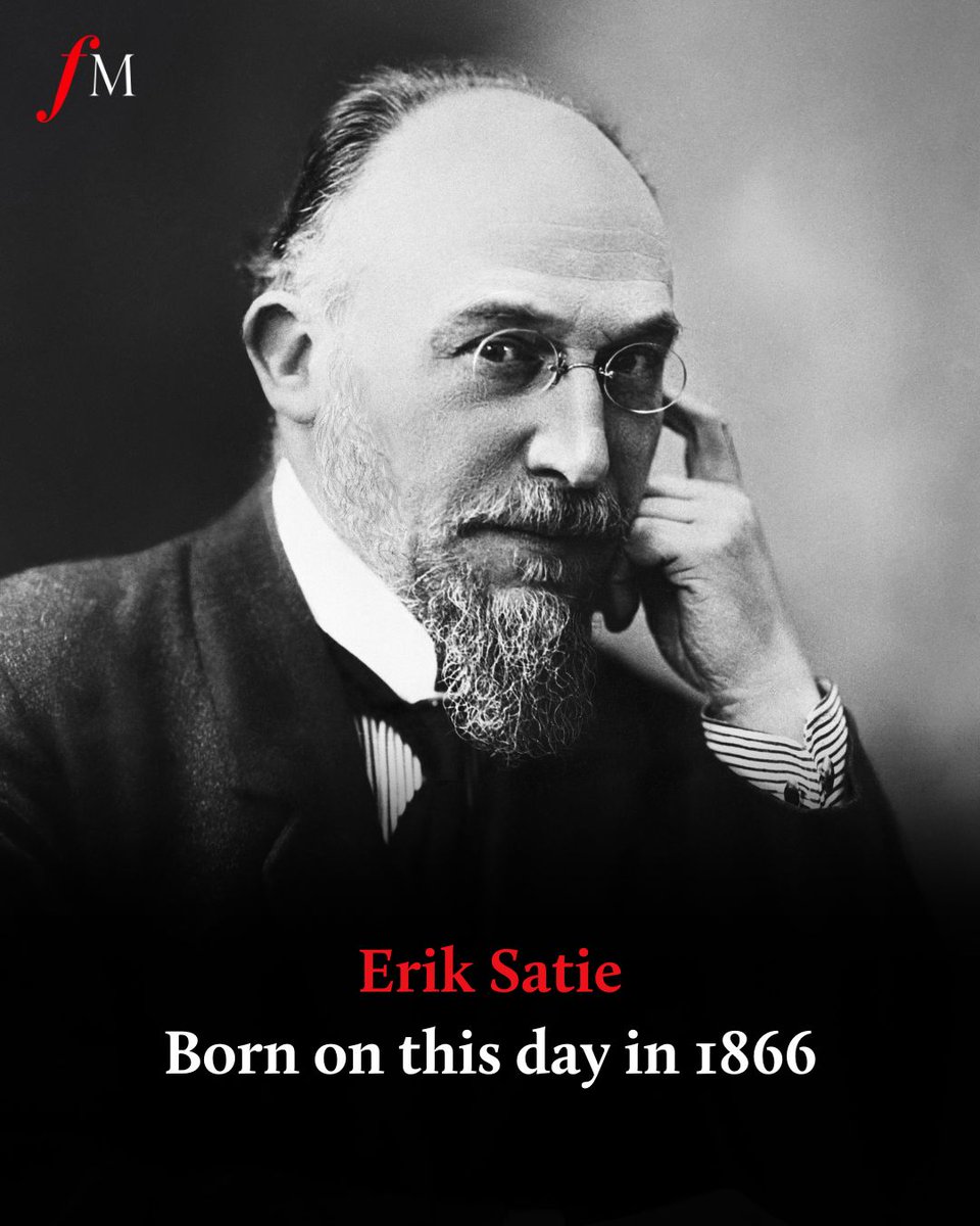 ClassicFM's tweet photo. French composer Erik Satie, most famous for his achingly beautiful Gymnopédies, was born on this day 158 years ago. Happy birthday, Satie! ❤️ https://t.co/RnGtpaMKaw