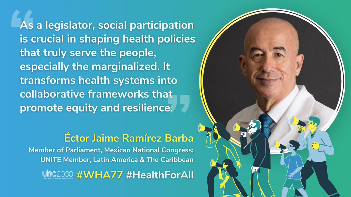 Health policies and systems must serve the full population, especially those in vulnerable or marginalized situations.

Absolutely @ectorjaime! We need #SocialParticipation and strong health systems that promote equity and resilience to achieve #UniversalHealthCoverage #WHA77