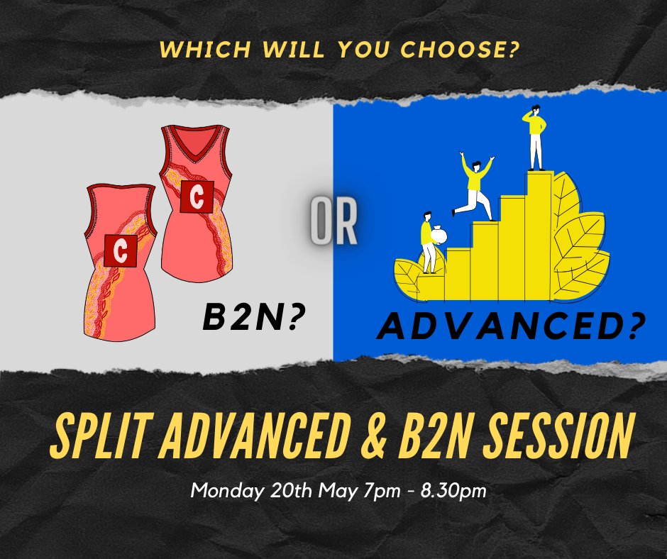 BlackburnB2N's tweet photo. Mon 20th May: our 3rd split advanced &amp; B2N offering! You choose what level you want to do. One court for a gentler warm up &amp; introductary skills, another court for more advanced players with harder drills/tactics. Then game play. Comment with your choice! #advanced #B2N #netball https://t.co/TZ3wuGg95x