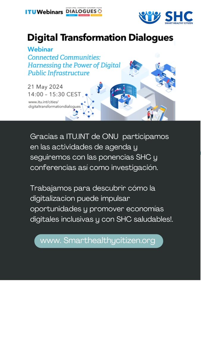 Smart Healthy Citizen agradece la oportunidad que nos ofrece ITU, int de ONU el próximo 21 y comenzamos la Agenda ITU exponemos el día 24 de mayo.   Gracias!!! #shcworld