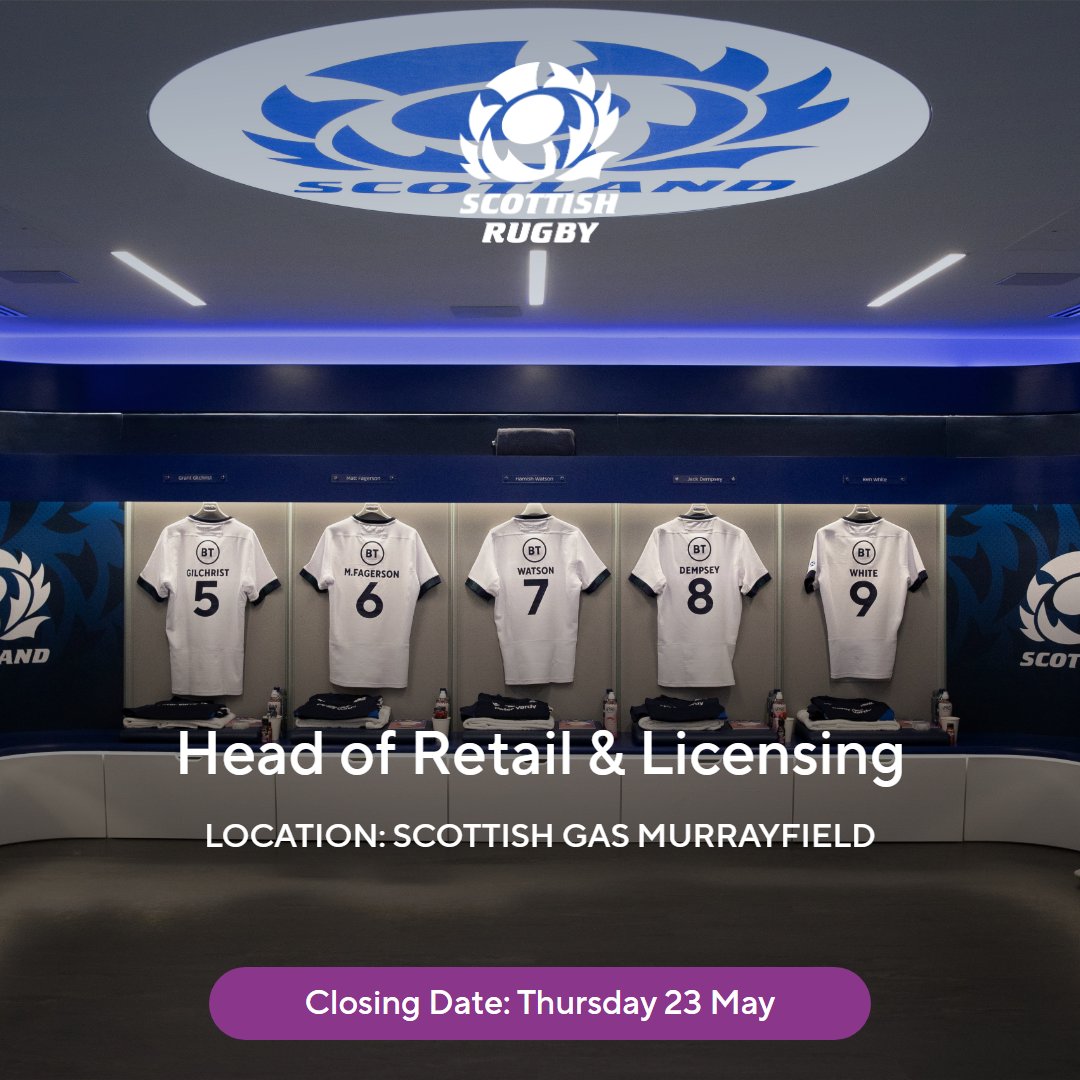 Scottish Rugby is looking for someone to drive and develop the retail of kit across our partnership with @MacronSports and other merchandise and licensees. Find out more ➡️ tinyurl.com/ytrkb3nd