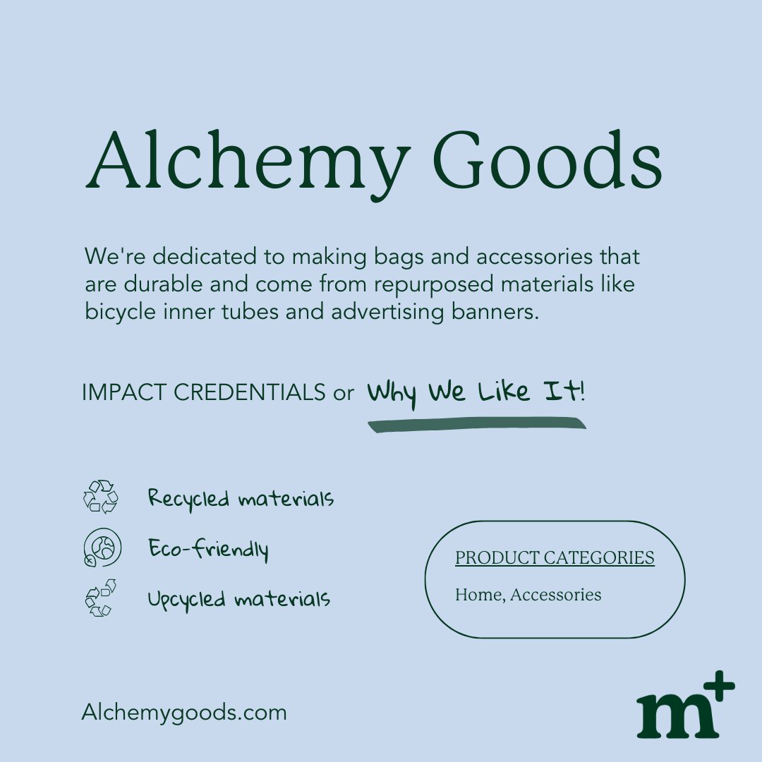 BRAND OF THE DAY: @alchemy_goods is our #sustainablebrand of the day! Alchemy Goods is dedicated to making durable bags & accessories that come from repurposed materials like bicycle inner tubes and advertising banners. Check them out! 🔄 
#recycledmaterials #upcycledmaterials