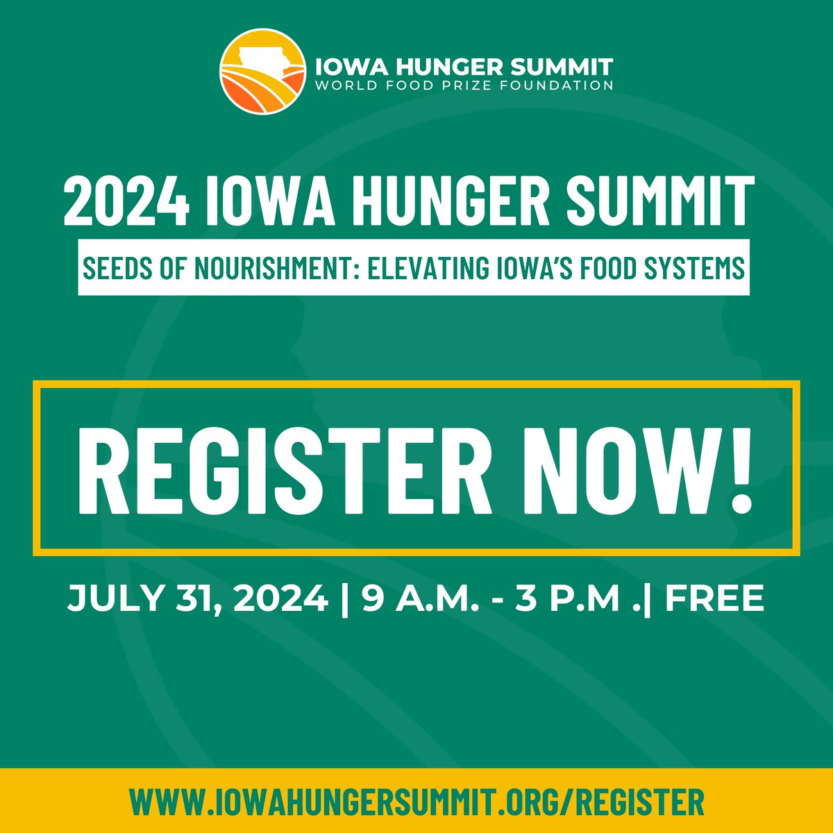 🍏 Passionate about ending hunger? 🥖 Be part of Iowa Hunger Summit, delving into 'Seeds of Nourishment: Elevating Iowa’s Food Systems.' It's FREE at Norman E. Borlaug Hall of Laureates on July 31, 2024! Register now: bit.ly/3WvTnJJ #IHS24 #FoodPrize24 #FoodSecurity