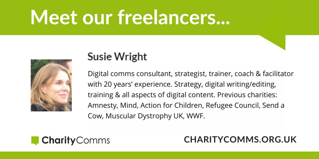 It's time for #MeetAFreelancer - highlighting our fantastic group of freelance members who are here to support you! Susie Wright (@stm_susie) specialises in facilitation, digital comms, coaching and strategy.