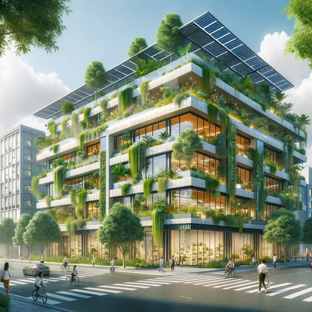 🌿 Embracing the future of sustainable living with eco-friendly architecture! This green building design harmonizes nature and urban life, featuring solar panels, vertical gardens, and ample natural light. 🌱🏙️ #GreenBuilding #SustainableDesign #EcoArchitecture