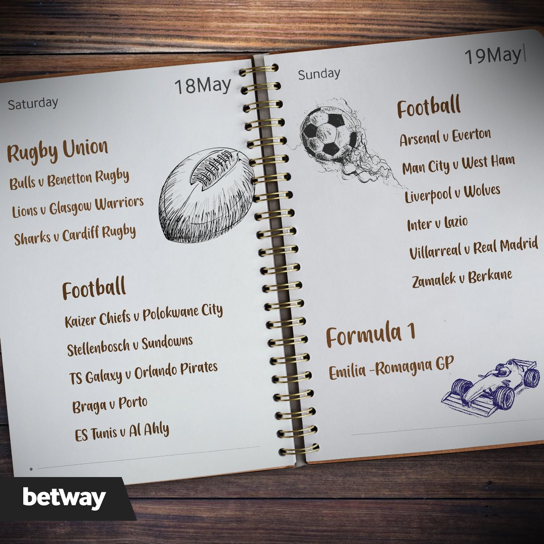 Ready for a thrilling sports-packed weekend? Gear up for Rugby, Premier League, DStv Prem, Formula 1, La Liga - you name it! Stay tuned with #BetwaySquad